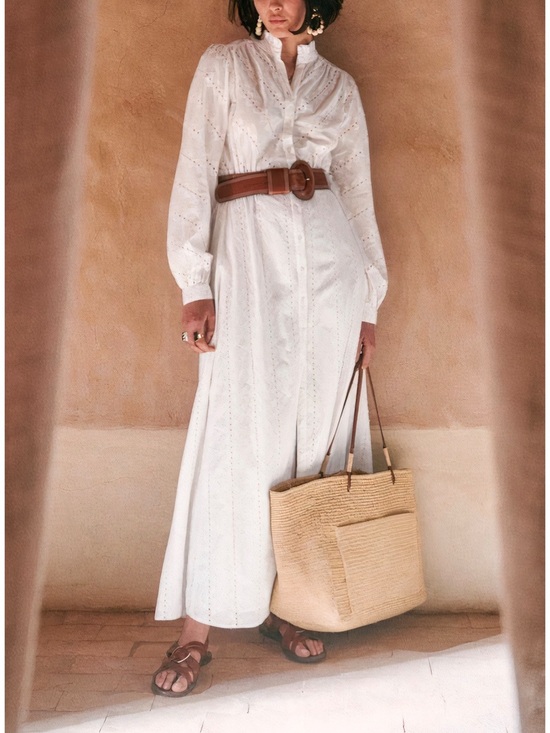 Sezane Dresses & Skirts - NWT Sezane Maxi White Long-Sleeve Cotton Embroidered Havane Dress